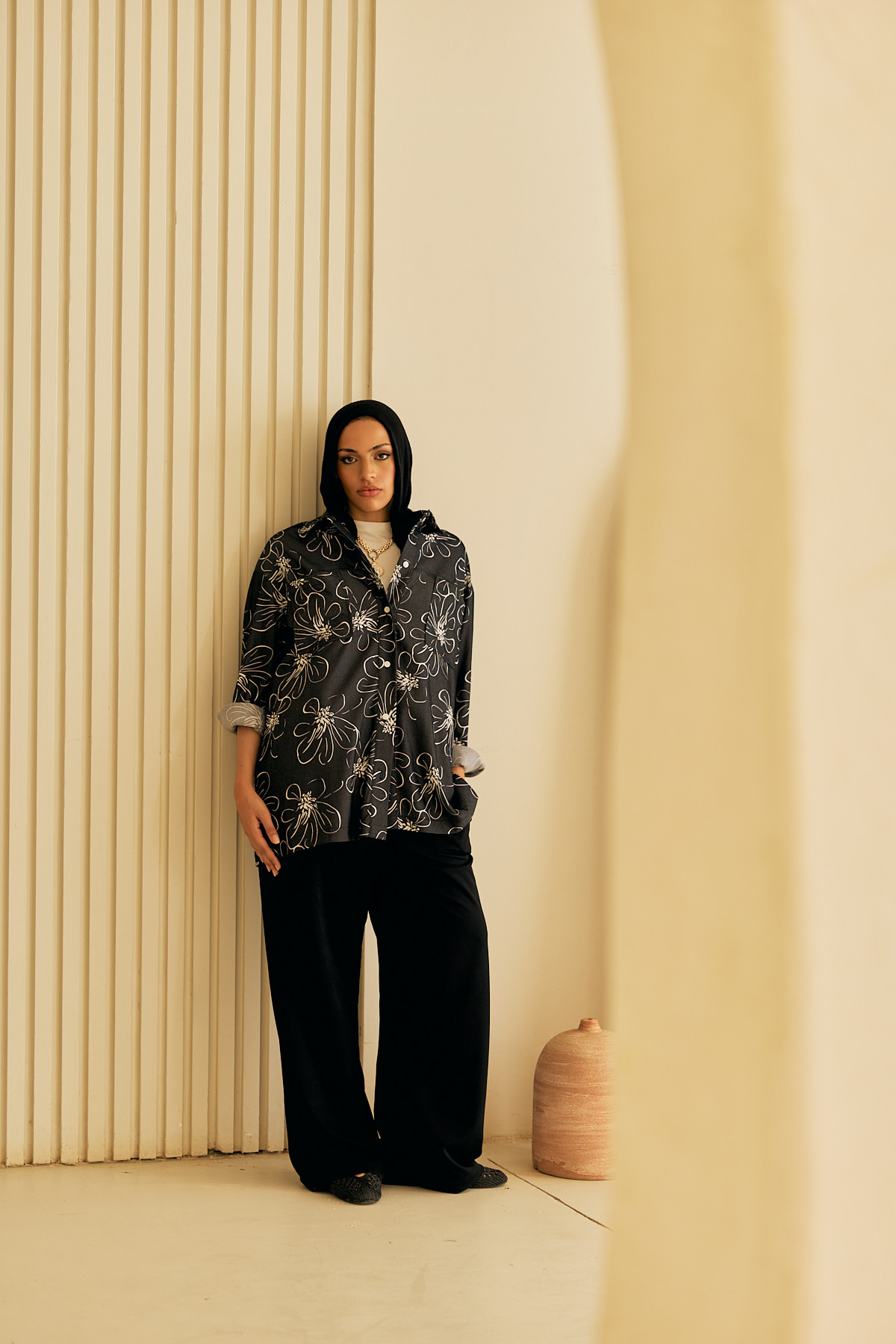1Q1A9174.jpg Lycra Paneled Blouse with Double Pockets - Image 1