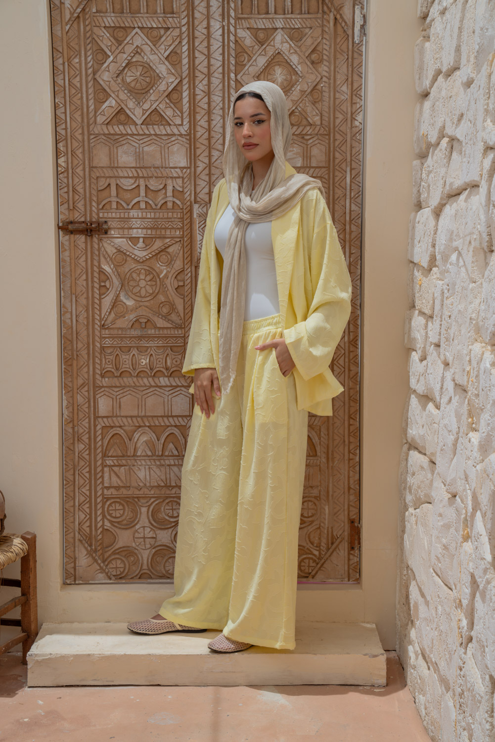 BTS03755.jpg Double-Pleated Jacquard Linen Trousers - Image 1